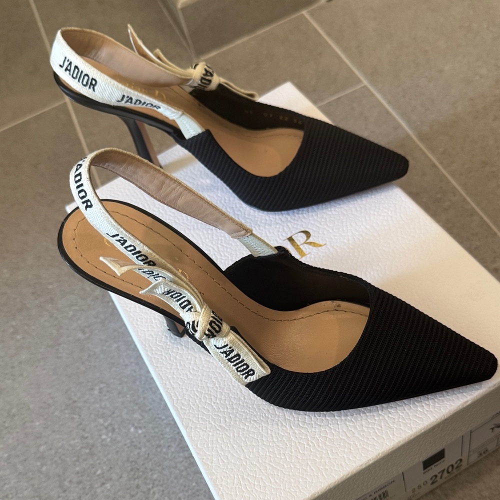 Dior Black Slingback Heels with Logo Ribbon